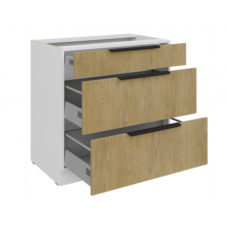 Szafka kuchenna z szufladami 80 cm CREMA dąb cremona / biały mat 80 D 3S BB